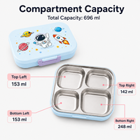 Boîte à lunch pour enfants OEM en acier inoxydable 304 avec coque intérieure en PP, réutilisable, divisée en 4 compartiments, 776 ml, pour l'école