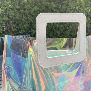 Sac fourre-tout transparent holographique personnalisé avec logo, sac à main en PVC imperméable pour cadeaux de salon professionnel, pochette promotionnelle - Product Image 2