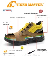 Chaussures de sécurité Tiger Master en cuir suédé marron, anti-perforation, embout en acier, semelle PU antidérapante et résistante à l'huile pour hommes – Idéales pour l'entrepôt