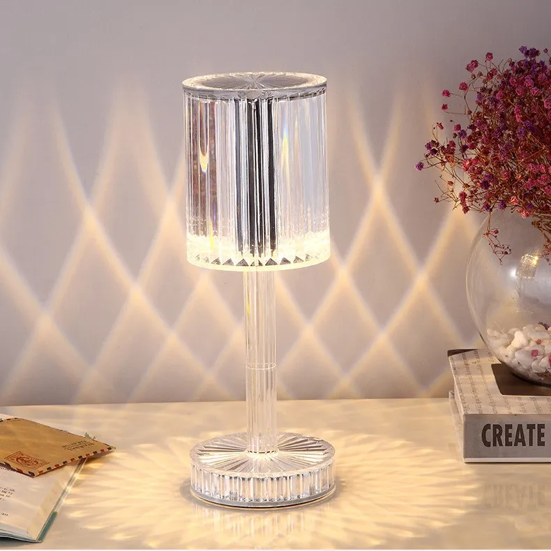 LED Crystal Night Light USB Rechargeable Touch Projection Atmosphere Lamp Restaurant Bar Bedroom Bedside Decorative Table Lamp