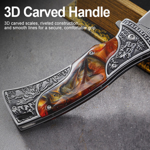 Cuchillo táctico plegable al por mayor con grabado <span class=keywords><strong>de</strong></span> lobo, mango <span class=keywords><strong>de</strong></span> resina y madera personalizado, cuchillo <span class=keywords><strong>de</strong></span> bolsillo para supervivencia al aire libre, cuchillos <span class=keywords><strong>de</strong></span> caza, varios estilos - Product Image 6