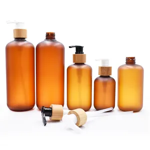 Lüks buzlu plastik şişe amber şampuan şişesi PET malzeme 120ml 250ml 500ml