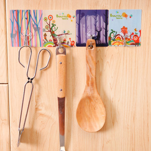 Cartoon Printed Nail-Free Plastic <b>Hooks</b> Removable Wall Mounted Rectangle <b>Adhesive</b> <b>Hooks</b> For Kitchen Bathroom Door Use - Product Image 3
