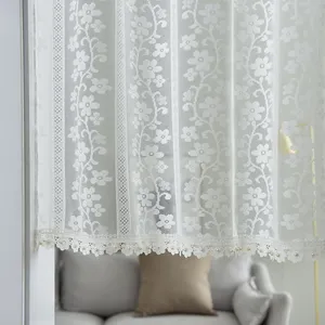Ponpon şeffaf beyaz perdeler oturma odası için keten pencere dantel kapı perdesi perdeler mutfak için