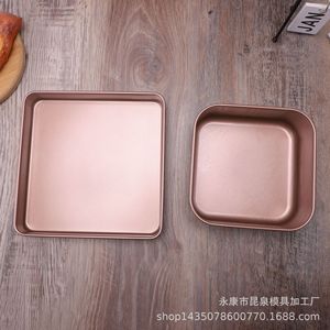 Square Baking Pans Carbon Steel Non Stick 6 8 9 Inch Cake Mold For Bread Chicken Cake Base Gold Color Oven Safe - Product Image 1