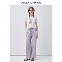 Pantalones Casuales Color Morado Claro para Mujer VEGA CHANG, con Cintura Elástica con Cordón y Pierna Ancha, Corte Holgado y Ligero