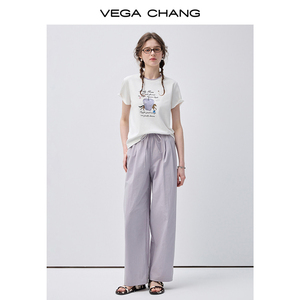 Pantalon décontracté violette clair VEGA CHANG pour femme avec taille élastique à cordon de serrage et coupe ample à jambe large, léger - Product Image 5