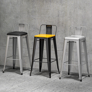 European Modern Industrial Style <strong>High</strong> <strong>Table</strong> <strong>and</strong> <strong>Stool</strong> Set with Solid Wood Iron Frame Backrest for Kitchen Gym Use - Product Image 1