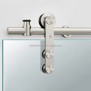 KKZ interior quarto cozinha escritório Aço inoxidável escovado 304 Metal deslizante porta do celeiro vidro hardware rolo conjunto