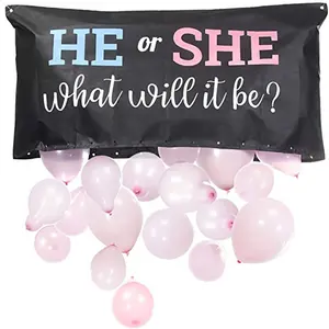 Gender Reveal Party Decoration Balloon Drop Bag With"He or She What Will it Be? " For Baby Shower Boy Or Girl Party Game