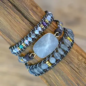 Grey Natural Stone Crysta Beads Boho Bracelet Handmade Unique Labradorite Stone Bracelet Jewellery Wholesale Drop-ship