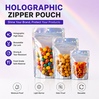 Sachet d'emballage métallique refermable pour bonbons, cadeaux et accessoires, pochette holographique personnalisée à fond plat