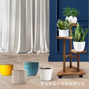 Soporte de madera para plantas, base redonda de varios niveles con ruedas para balcón, sala de estar, estudio, soporte para macetas de madera maciza - Product Image 4