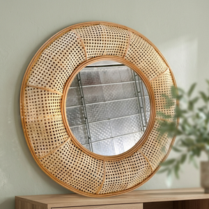 Hot Trending New Design Sustainable Rattan Mediterranean Iron Frame Round <b>Mirror</b> Wall Mounting Bathroom Home Decor Gifts - Product Image 1