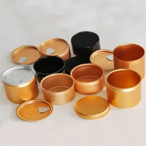 Pot en aluminium de couleur dorée de luxe de qualité supérieure pour crème cosmétique, soins du corps, chocolat, thé, emballage vide, nouveau design 2020