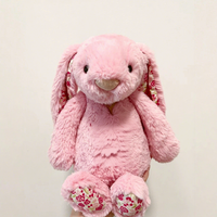 Boneka Kelinci Jellcatt UK Pink Bashful Bunny dengan Telinga dan Cakar Bermotif Bunga, Boneka Kelinci Lembut dengan Telinga dan Cakar yang Dapat Digerakkan