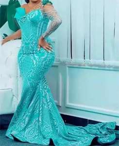 جديد أنيق تنورة نسائية مطرزة بالترتر فستان حفلة موسيقية ثوب فستان سهرة فساتين سهرة أزرق الرأس الأكمام فساتين السهرة - Product Image 6