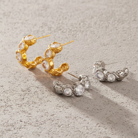 Pendientes de Media Aro con Circonita Cúbica Transparente, Bisel de Acero Inoxidable con Baño de Oro de 18k PVD, Hipoalergénicos, Joyería de Moda para Mujer