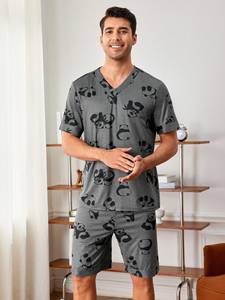 Conjunto de Pijama Elegante de <span class=keywords><strong>Verano</strong></span> de 2 Piezas, Pantalones Cortos de Dormir con <span class=keywords><strong>Divertidos</strong></span> Dibujos Animados - Product Image 1