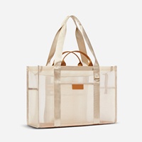 Individuelles Logo Unisex Extra Große Kapazität Wiederverwendbare Nylon-Netztasche mit Reißverschluss Transparente Tragbare Strandtasche mit Mehreren Taschen