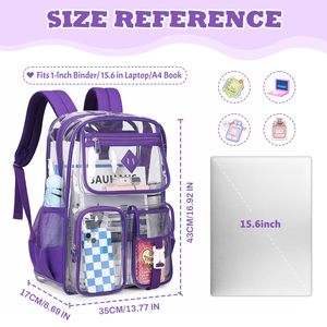 Sac à dos transparent en PVC robuste pour l'école avec poches latérales en filet et poche avant zippée – Vente en gros - Product Image 2