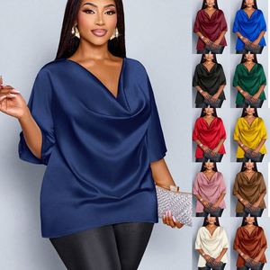 Blus <span class=keywords><strong>Chiffon</strong></span> Warna Solid Model V-Neck Lengan Setengah Ukuran Besar Gaya Santai Eropa Amerika Terbaru <span class=keywords><strong>2026</strong></span> - Product Image 1