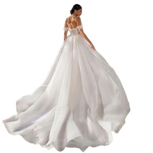 Off Shoulder Mermaid Wedding Dress White Embroidered Lace Sweetheart Neckline Train Gown Elegant Bridal Dress - Product Image 4