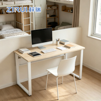 Bureau de travail exécutif en acier avec structure démontable et pieds métalliques, plateau en bois, table d'écriture pour ordinateur