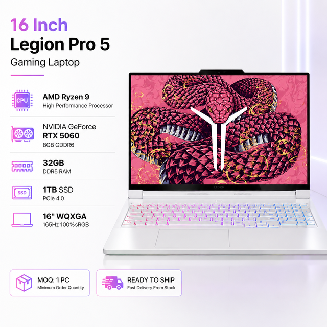 16 Inch High Performance Gaming Laptop AMD Ryzen 9 RTX 5060 8GB GDDR6 32GB RAM 1TB SSD 1440P 165Hz Gaming Notebook Computer