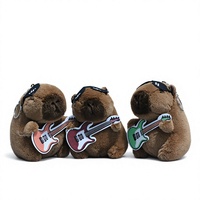 Pendentif Capybara Adorable et Tendance, Figurine en Peluche avec Guitare et Lunettes, Breloque de Sac, Porte-clés 14cm en Polyester PP