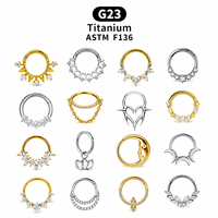 Anneau clicker en titane G23 ASTM F136 pour septum, piercing nez, daith, hélix, cartilage d'oreille, anneaux segmentés articulés, bijoux corporels en CZ