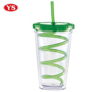 डबल दीवार 16oz. प्लास्टिक घुंघराले पुआल गिलास - Product Image 1