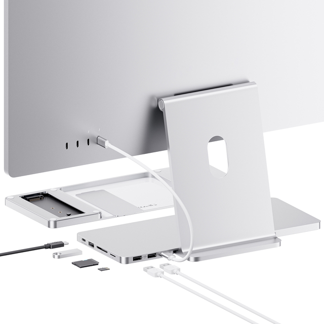 PULWTOP USB C Hub for iMac 24 Inch M1/M3/M4 with M.2 SSD Enclosure, USB-A/C 3.2 10Gbps, 2 USB-A 2.0, SD/TF Silver