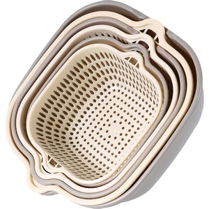 Double Layer Vegetable Washing Basin Set With Drain Basket For Kitchen Fruit Cleaning Household Use Square <b>Colander</b> <b>Strainer</b> - Product Image 5