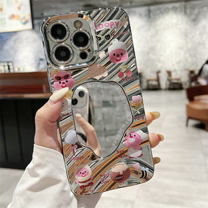 Coque de téléphone portable miroir ondulé pour femme, motif castor et papillon plaqué argent, pour iPhone 17, 16, 15 Pro - Product Image 2