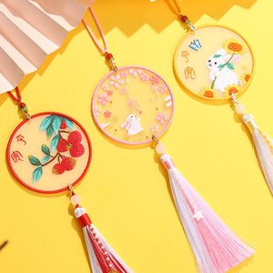 Pendentif brodé fait main DIY, style ethnique, broderie de Suzhou, thème paysage double face - Product Image 3