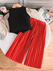 Completo Estivo 2026 <span class=keywords><strong>per</strong></span> Bambine: Set Due Pezzi alla Moda con Gilet Senza Maniche e <span class=keywords><strong>Pantaloni</strong></span> a Vita Alta Plissettati - Product Image 3