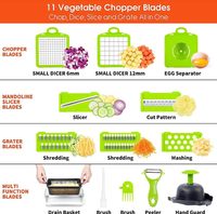 Gadget de haute qualité 15 en 1, coupe-légumes multifonctionnel manuel, trancheuse à fruits, hachoir à salade, hachoir à légumes manuel