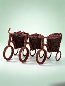 Jardinière tricycle <span class=keywords><strong>en</strong></span> rotin tressé à la main, panier <span class=keywords><strong>en</strong></span> osier <span class=keywords><strong>en</strong></span> forme de vélo, style américain rustique, décoration de jardin, pot de plante intérieur/extérieur - Product Image 1