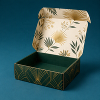 Cajas de Cartón Corrugado Impresas Personalizadas al por Mayor, Color Verde Oscuro, Embalaje con Diseño Botánico para Pedidos de Regalos en Línea