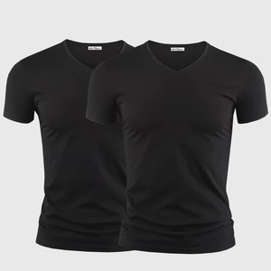 T-shirts personnalisés pour hommes en 95% coton et 5% élasthanne, col en <span class=keywords><strong>V</strong></span>, respirants, 180g, impression de logo, grandes tailles, t-shirts surdimensionnés pour hommes - Product Image 3