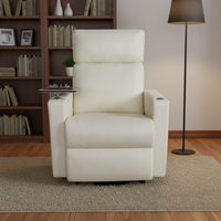 Fauteuil inclinable électrique moderne blanc avec table pliante extensible, revêtement en tissu, fonction rafraîchissante pour personnes âgées