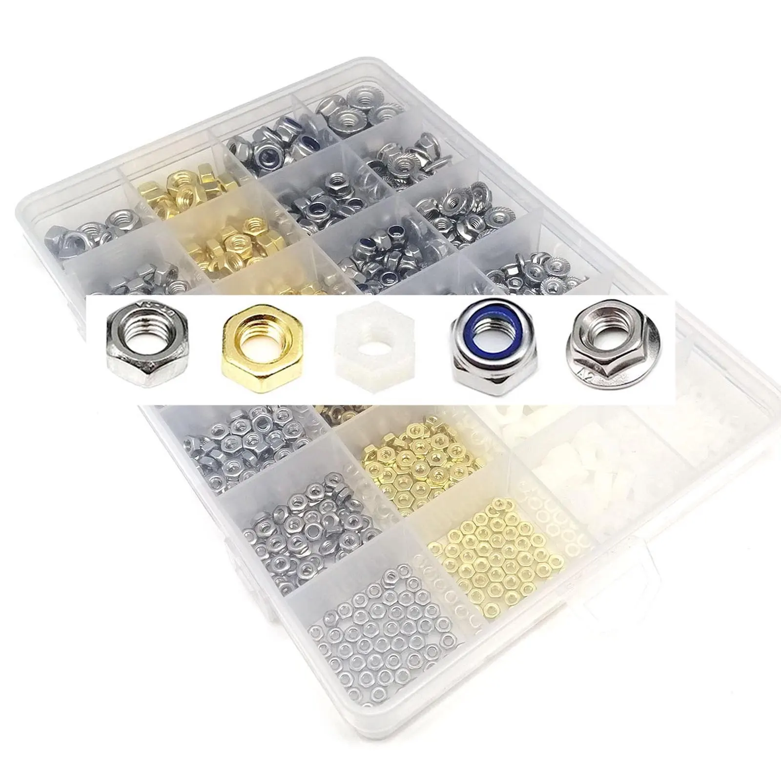 Écrous et joints hexagonaux en acier inoxydable, boîte de 685 pièces, mélange de 5 Types, M2 M2.5 M3 M4 M5 M6, acier inoxydable 304, laiton massif, mélange d'écrou, bride de verrouillage