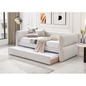 Luxurious 1pc Modern Foldable Daybed <b>Pull</b> Trundle Velvet Button Tufted Nailhead Trim Bedroom Living Room Furniture Oatmeal - Product Image 1