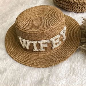 Bachelorette Hen Favor Bridal Shower <b>Gifts</b> Beach Pool <b>Wedding</b> Party Flat Top Wifey Mrs <b>Bride</b> Sun Straw Hats - Product Image 3