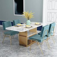 Mobilier de maison moderne et luxueux ensemble de salle à manger 4 tables rectangulaires de 6 places en marbre blanc avec chaises pour restaurant