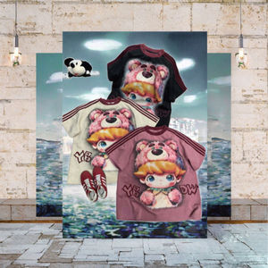 T-shirt en coton personnalisé pour femme, style streetwear, motif dessin animé, impression DTF, unisexe, avec logo graphique, vente en gros, collection été - Product Image 3