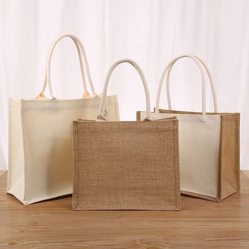 2024 Wholesale Good Quality Burlap Jute Tote Bag Customized Canvas Bag Personalized Silk Heat Digital printing Reusable Shopping