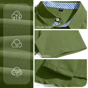 Chemise d'été pour homme en lin et polyester tissé, impression personnalisée, poche, manches courtes, col rabattu, boutonnée, style décontracté américain - Product Image 3