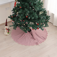 Housse de base d'arbre de Noël en peluche douce, jupe d'arbre festonnée rose poudré, tapis de luxe pour arbre de Noël, ornement de fête de Noël pour la décoration intérieure